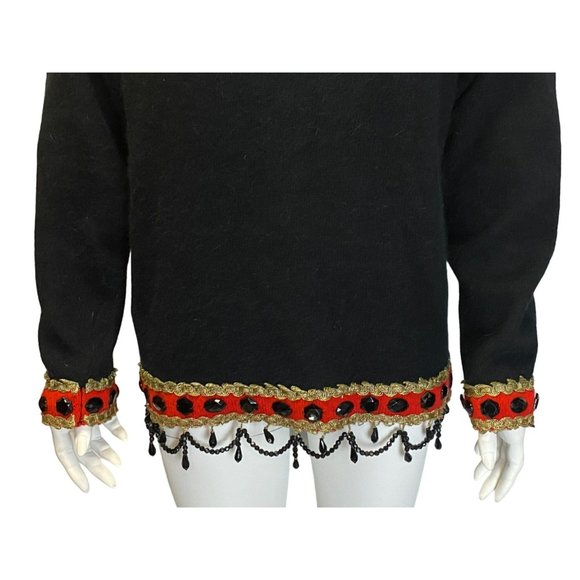 Vintage Black 80s Beaded Sweater Long Cowl Neck Size M Embellished SPREE Intl - Picture 3 of 9